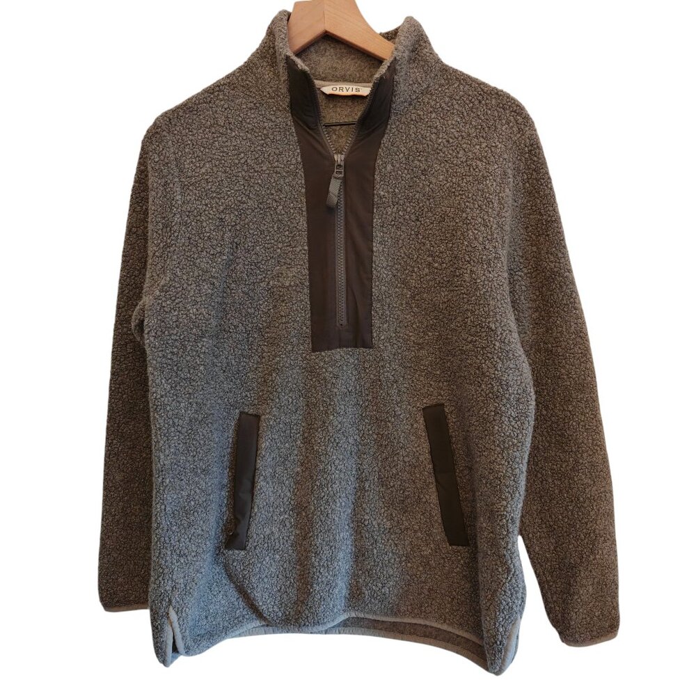 Orvis Women's Grey Wool Blend Quarter Zip Pullover Sweater M
